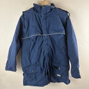 Vintage Berne Apparel Navy Blue Flannel Work Chore Barn Coat Womens large Hooded